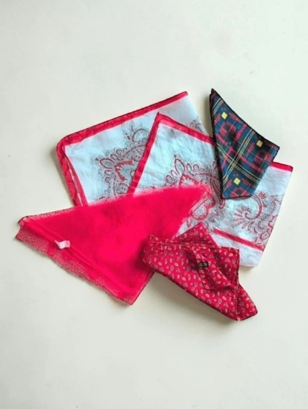 VINTAGE Scarves Lot of 4 Silk Nylon Rayon Hand Rolled Misc Prints